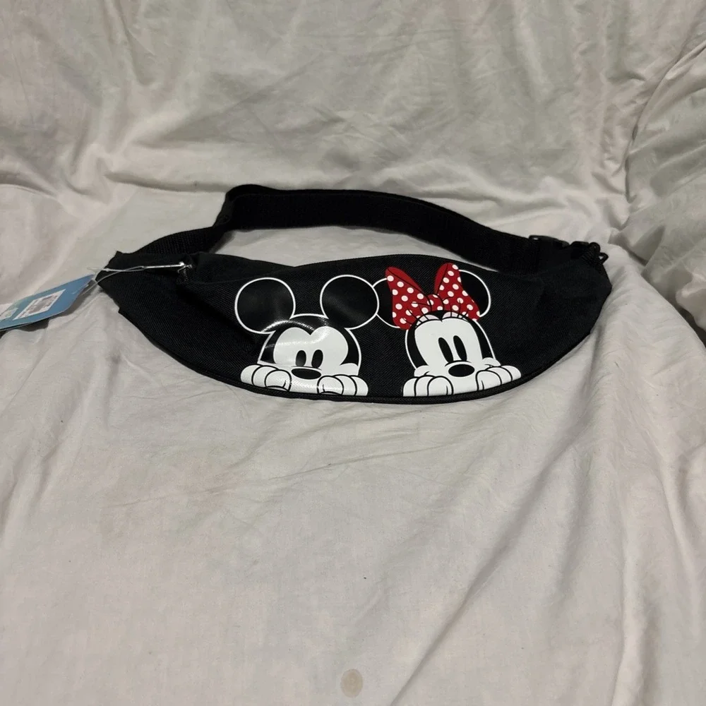 Disney Mickey and Minnie Mouse Peeking Fanny Pack Black Pouch Bag NWT